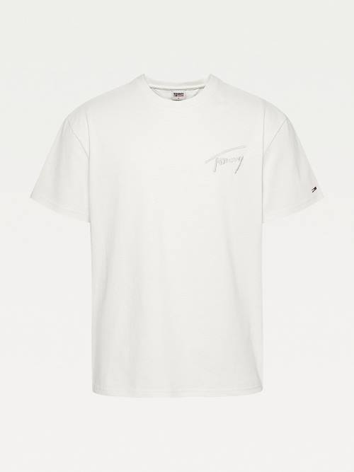 Tommy Hilfiger Signature Recycled Katoenen T-shirts Heren Wit | TH096PKL