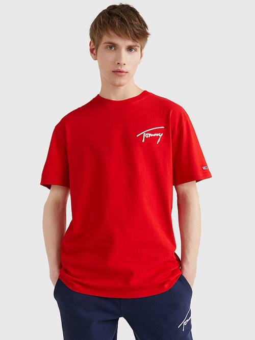 Tommy Hilfiger Signature Recycled Katoenen T-shirts Heren Rood | TH173DWT