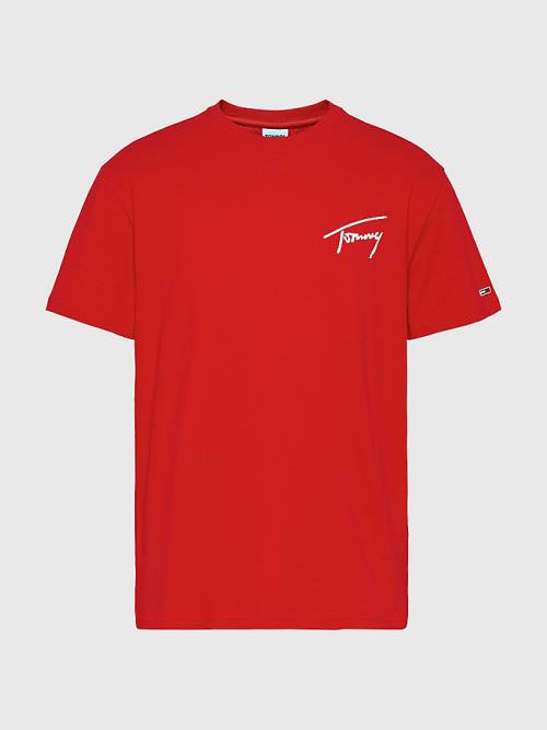 Tommy Hilfiger Signature Recycled Katoenen T-shirts Heren Rood | TH173DWT