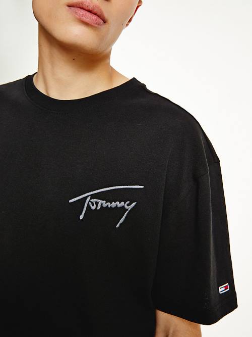 Tommy Hilfiger Signature Recycled Katoenen T-shirts Heren Zwart | TH456JUO