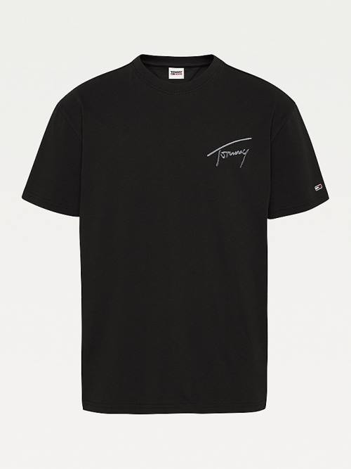 Tommy Hilfiger Signature Recycled Katoenen T-shirts Heren Zwart | TH456JUO