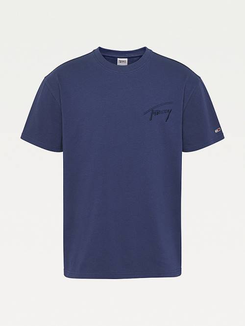 Tommy Hilfiger Signature Recycled Katoenen T-shirts Heren Blauw | TH690RJS