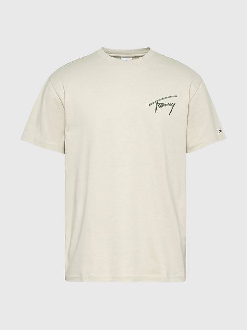 Tommy Hilfiger Signature Recycled Katoenen T-shirts Heren Beige | TH825XLC