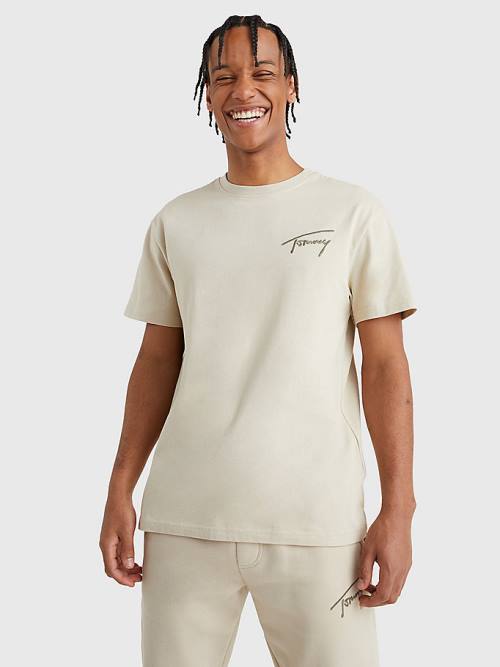 Tommy Hilfiger Signature Recycled Katoenen T-shirts Heren Beige | TH825XLC