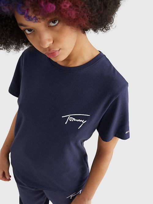 Tommy Hilfiger Signature Relaxed Fit T-shirts Dames Blauw | TH846MFK