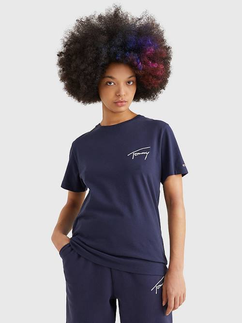 Tommy Hilfiger Signature Relaxed Fit T-shirts Dames Blauw | TH846MFK