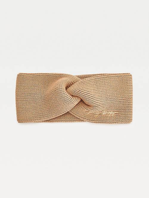 Tommy Hilfiger Signature Rib Knit Twist Headband Hoeden Dames Beige | TH901VEP