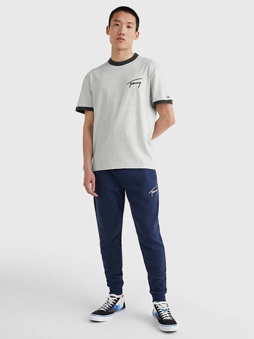 Tommy Hilfiger Signature Ringer Tee T-shirts Heren Grijs | TH024TKN