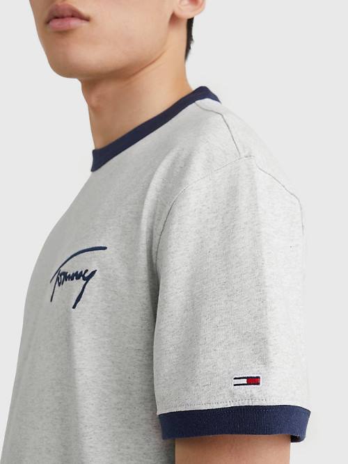 Tommy Hilfiger Signature Ringer Tee T-shirts Heren Grijs | TH024TKN