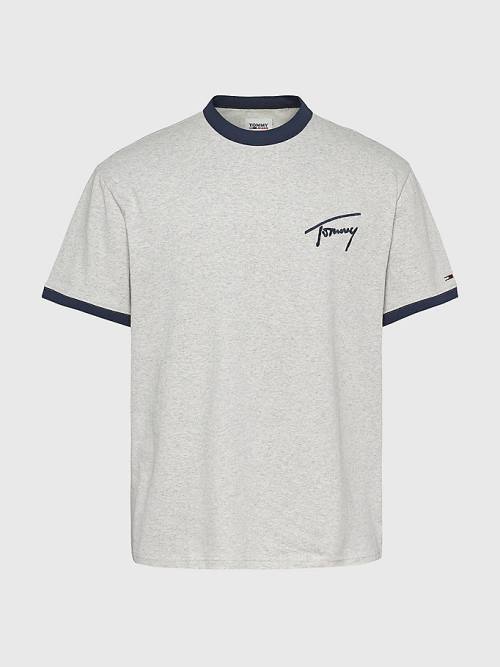 Tommy Hilfiger Signature Ringer Tee T-shirts Heren Grijs | TH024TKN