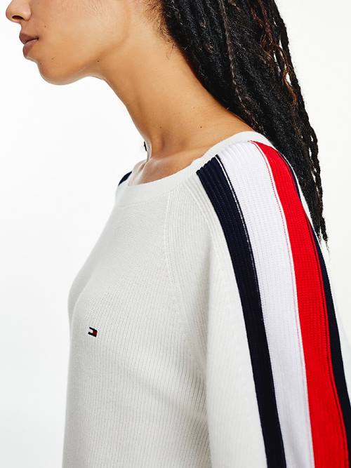 Tommy Hilfiger Signature Sleeve Round Neck Jumper Truien Dames Wit | TH193XVR