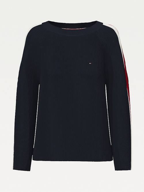 Tommy Hilfiger Signature Sleeve Round Neck Jumper Truien Dames Blauw | TH750QED