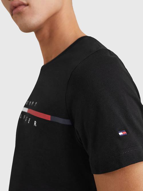 Tommy Hilfiger Signature Split Logo T-shirts Heren Zwart | TH074EAC