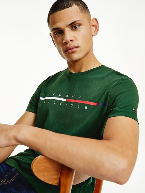 Tommy Hilfiger Signature Split Logo T-shirts Heren Groen | TH967GIR