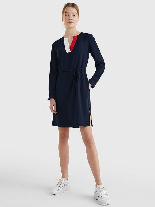 Tommy Hilfiger Signature Tape Crepe Shift Jurken Dames Blauw | TH834WTA