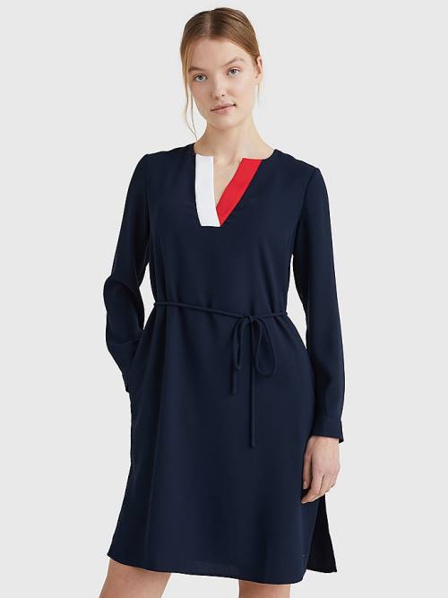 Tommy Hilfiger Signature Tape Crepe Shift Jurken Dames Blauw | TH834WTA