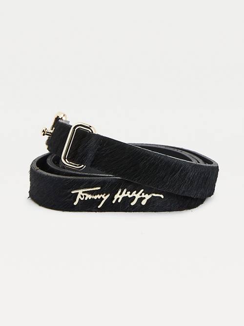 Tommy Hilfiger Signature Vachetta Calf-Hair Organic Leren Riemen Dames Zwart | TH536EVC