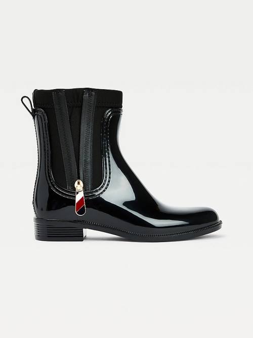 Tommy Hilfiger Signature Zip Ankle Rainboots Laarzen Dames Zwart | TH382BXC