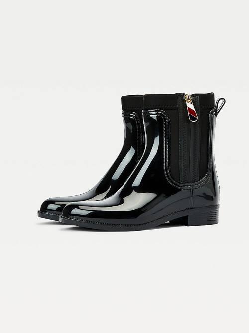 Tommy Hilfiger Signature Zip Ankle Rainboots Laarzen Dames Zwart | TH382BXC