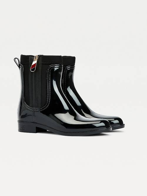 Tommy Hilfiger Signature Zip Ankle Rainboots Laarzen Dames Zwart | TH382BXC