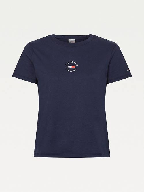 Tommy Hilfiger Single Jersey Slim Fit T-shirts Dames Blauw | TH064UZC