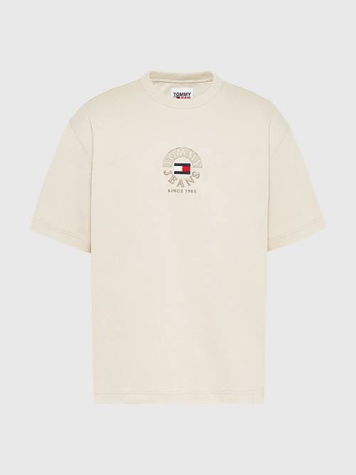 Tommy Hilfiger Skate Fit Logo T-shirts Heren Beige | TH845ZLJ