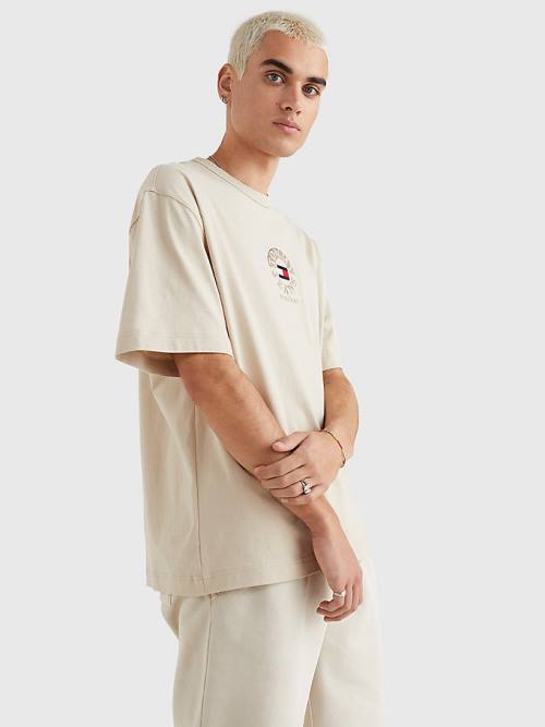 Tommy Hilfiger Skate Fit Logo T-shirts Heren Beige | TH845ZLJ