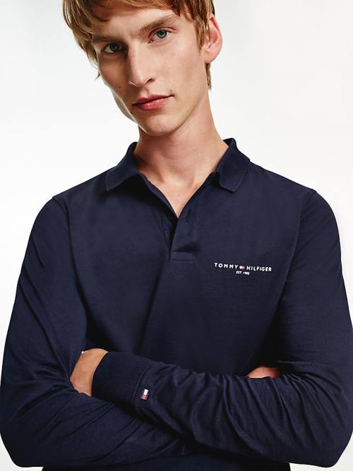 Tommy Hilfiger Slim Fit Long Sleeve Poloshirt Heren Blauw | TH270KBU