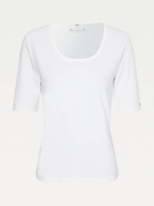 Tommy Hilfiger Slim Fit Scoop Neck T-shirts Dames Wit | TH048JHC