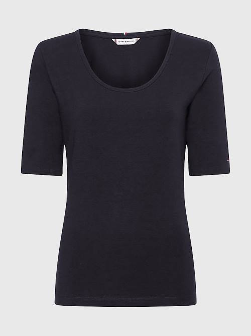 Tommy Hilfiger Slim Fit Scoop Neck T-shirts Dames Blauw | TH290CLD