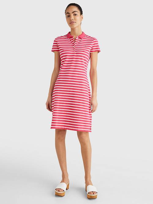 Tommy Hilfiger Slim Fit Stripe Polo Jurken Dames Roze | TH742PTS