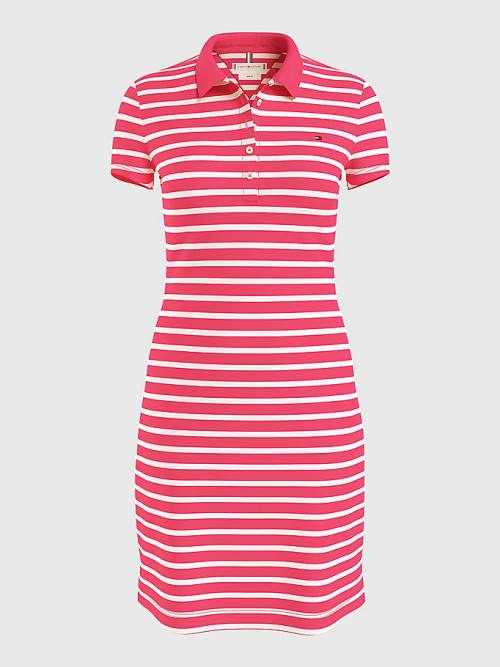 Tommy Hilfiger Slim Fit Stripe Polo Jurken Dames Roze | TH742PTS