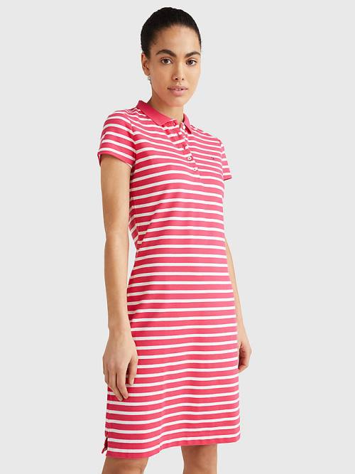 Tommy Hilfiger Slim Fit Stripe Polo Jurken Dames Roze | TH742PTS