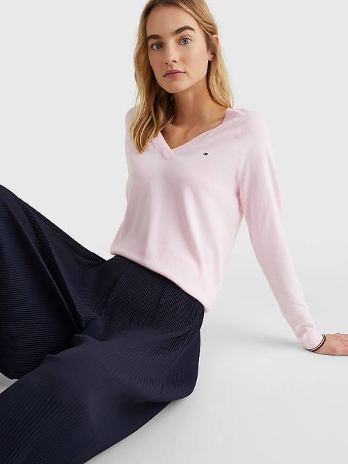 Tommy Hilfiger Slim Fit V-Neck Jumper Truien Dames Roze | TH871EJO