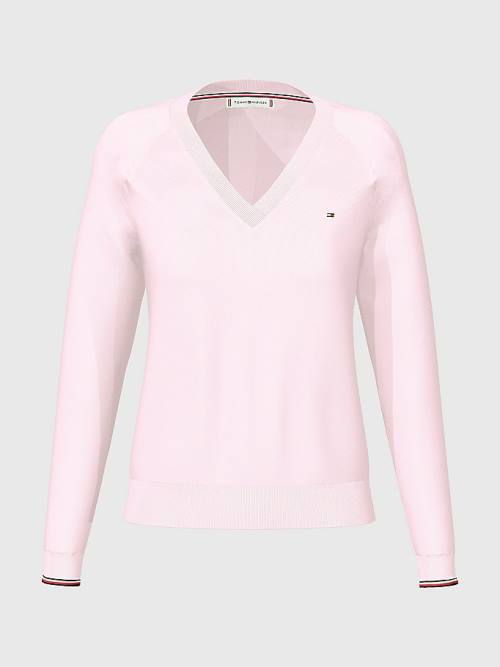 Tommy Hilfiger Slim Fit V-Neck Jumper Truien Dames Roze | TH871EJO