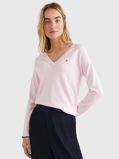 Tommy Hilfiger Slim Fit V-Neck Jumper Truien Dames Roze | TH871EJO