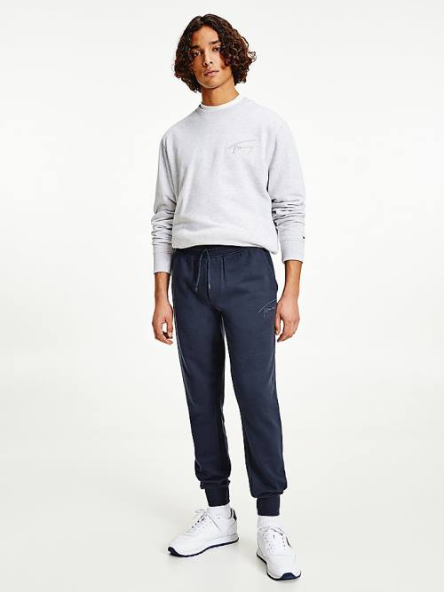 Tommy Hilfiger Slim Fleece Signature Joggers Broek Heren Blauw | TH647SKF