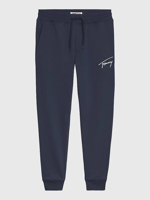 Tommy Hilfiger Slim Fleece Signature Joggers Broek Heren Blauw | TH647SKF