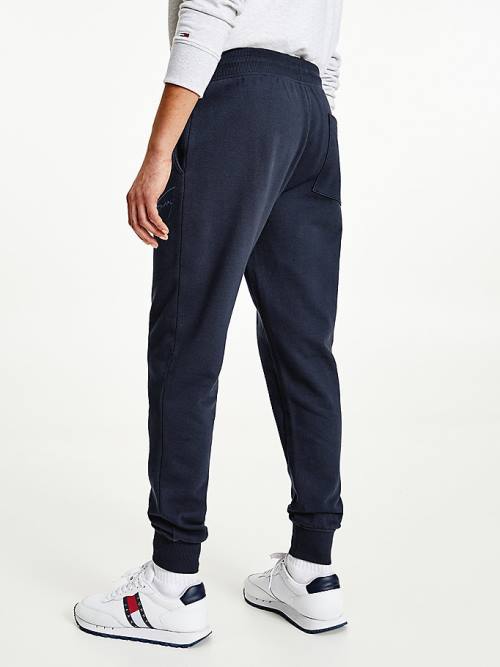 Tommy Hilfiger Slim Fleece Signature Joggers Broek Heren Blauw | TH647SKF