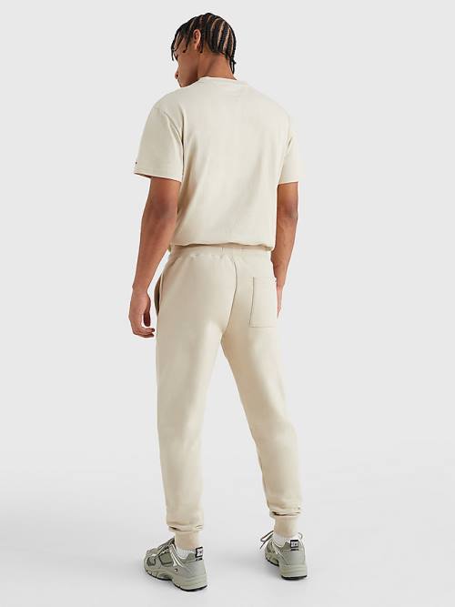 Tommy Hilfiger Slim Fleece Signature Joggers Broek Heren Beige | TH906MJQ