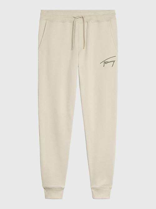 Tommy Hilfiger Slim Fleece Signature Joggers Broek Heren Beige | TH906MJQ