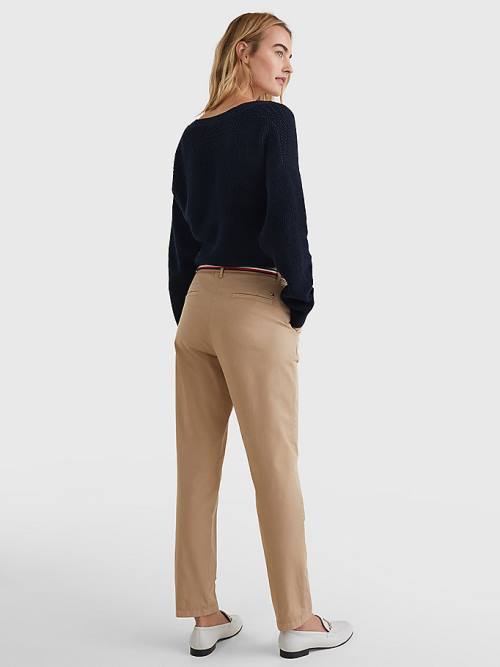 Tommy Hilfiger Slim Signature Belt Chinos Broek Dames Beige | TH137FPE