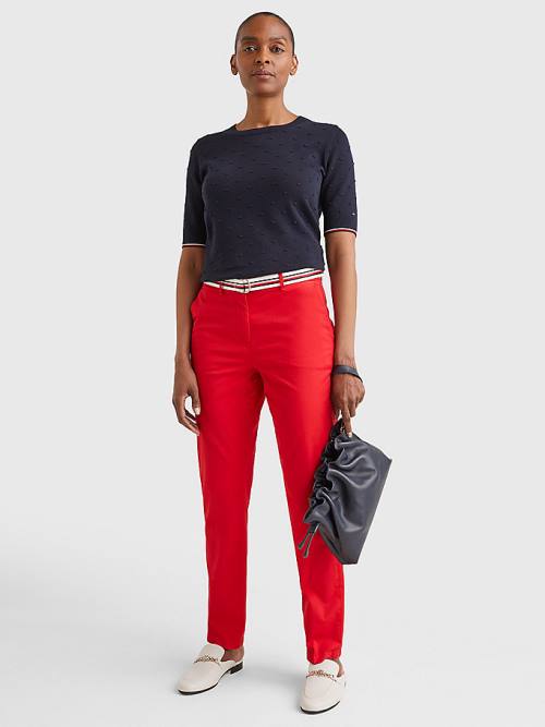 Tommy Hilfiger Slim Signature Belt Chinos Broek Dames Rood | TH146NRY