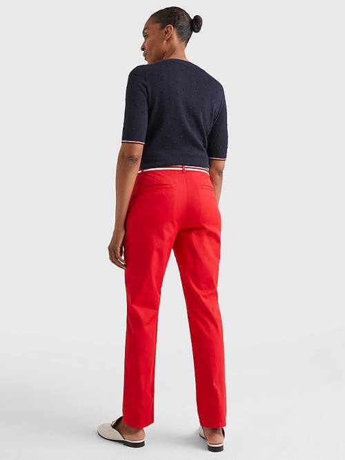 Tommy Hilfiger Slim Signature Belt Chinos Broek Dames Rood | TH146NRY