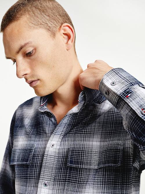 Tommy Hilfiger Slub Shadow Check Regular Fit Overhemd Heren Zwart | TH490LKJ