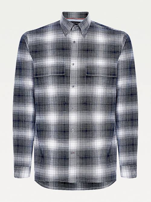 Tommy Hilfiger Slub Shadow Check Regular Fit Overhemd Heren Zwart | TH490LKJ