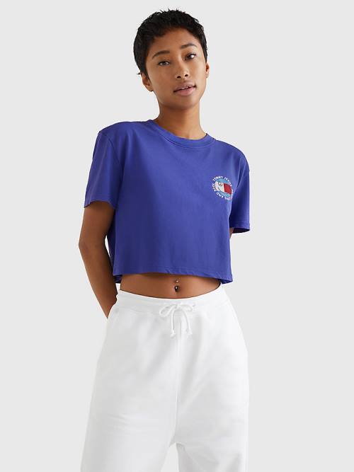 Tommy Hilfiger Smiley Logo Cropped T-shirts Dames Paars | TH247SUL