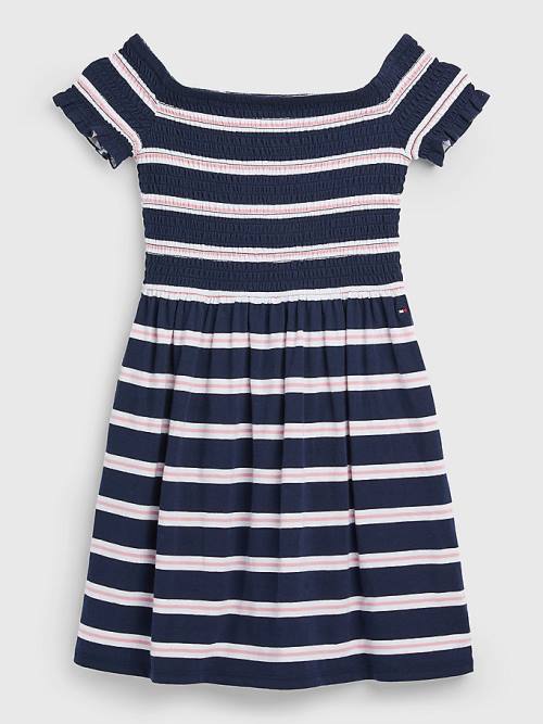 Tommy Hilfiger Smocked Stripe Fit & Flare Jurken Meisjes Blauw | TH941CYH