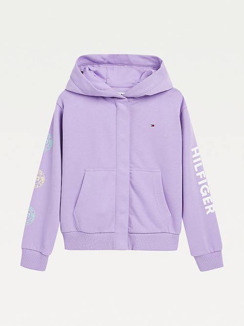 Tommy Hilfiger Snap-Button Overprint Hoodie Meisjes Paars | TH316CKX