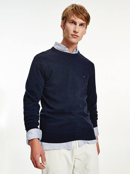 Tommy Hilfiger Soft Merino Wool Crew Neck Jumper Truien Heren Blauw | TH069PIE